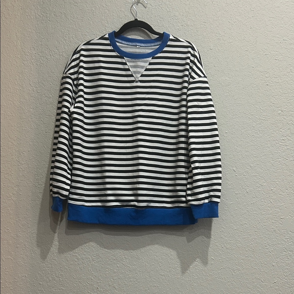 Classic Striped Sweater with Blue Trim